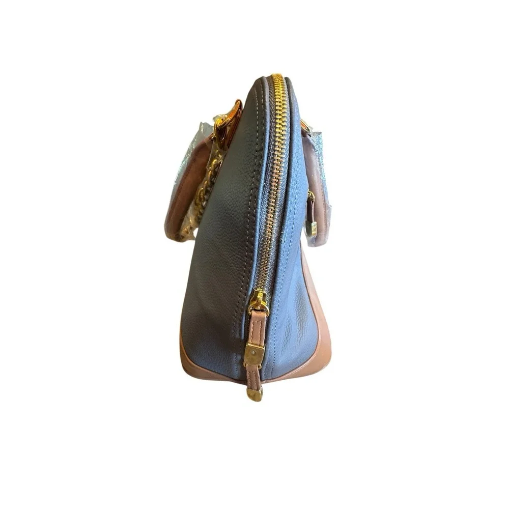NWOT Joy & Inman Timeless Chic Pebble Satchel Purse Gray & Brown Leather Trim